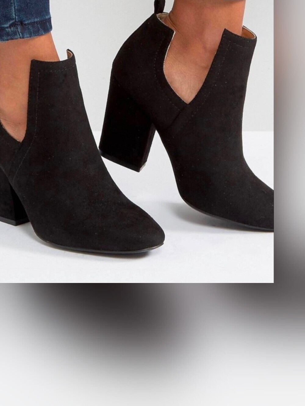 Qupid Black Suede Cutout Block Heel Ankle Booties